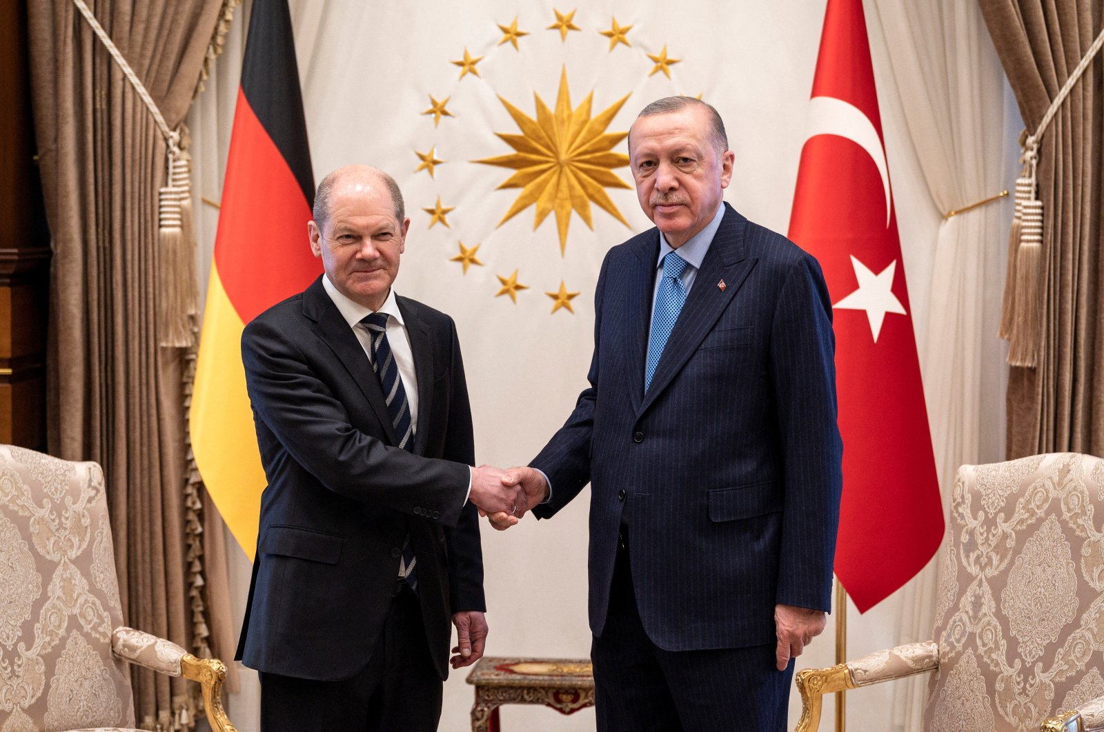 German Chancellor Olaf Scholz meets with President Recep Tayyip Erdoğan in Ankara, Turkey, March 14, 2022. (Reuters Photo)