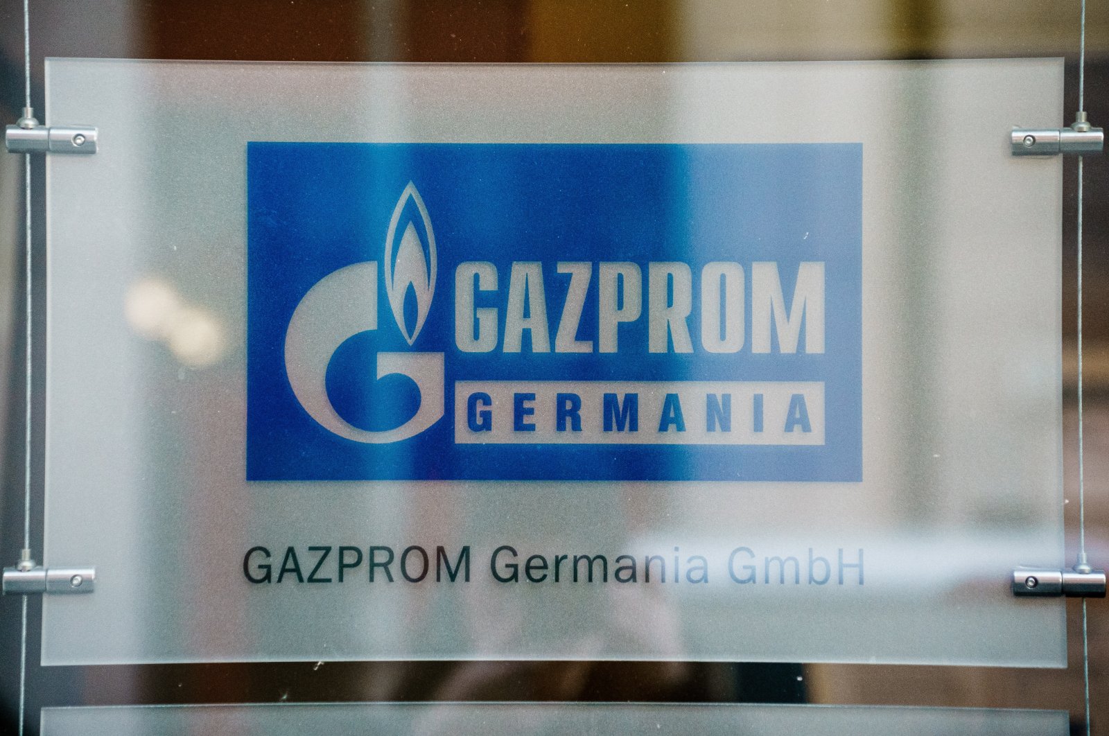 The nameplate of Gazprom Germany at its headquarters in Berlin, Germany, March 1, 2022. (EPA Photo)