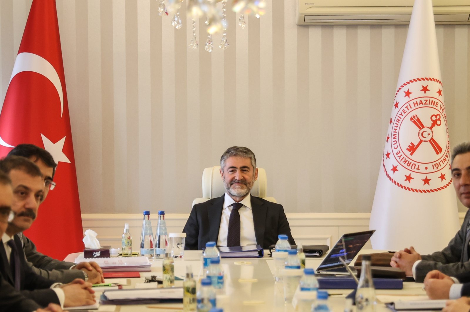 Treasury and Finance Minister Nureddin Nebati during the 3rd meeting of Financial Stability Comittee, Istanbul, Turkey, March 11, 2022. (AA Photo)