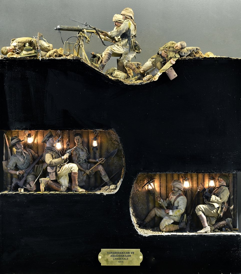 Diorama yang menggambarkan perang terowongan dan parit di anakkale.  (Courtesy of Hisart Museum)
