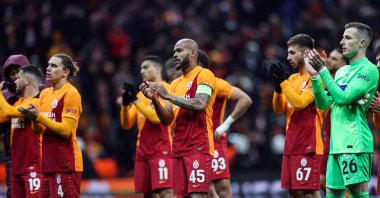 Galatasaray players applaud fans after the UEFA Europa League match at Ali Sami Yen Sports Complex, Istanbul, Turkey, March 17, 2022 (AA Photo)