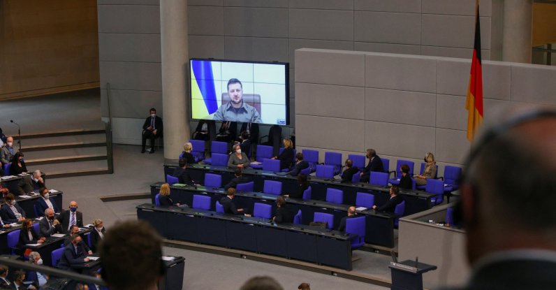 Ukraine&#039;s President Volodymyr Zelenskyy addresses Germany&#039;s lower house of parliament, the Bundestag, via videolink, after Russia&#039;s invasion of Ukraine, in Berlin, Germany, March 17, 2022. (Reuters Photo)