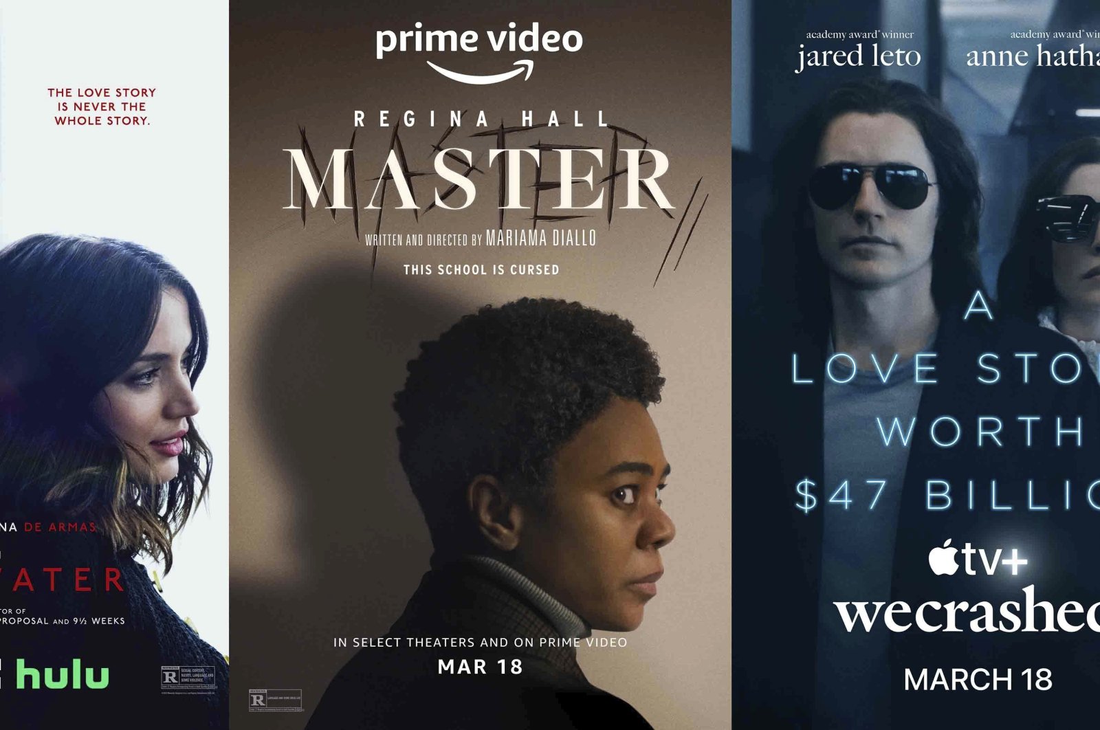 The combination of photos shows promotional art for &quot;Master,&quot; a film premiering March 18 on Amazon Prime Video. (AP Photo)