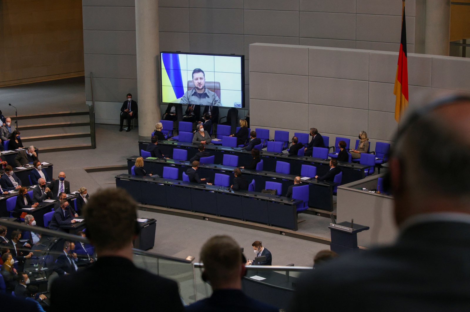 Ukraine&#039;s President Volodymyr Zelenskyy addresses Germany&#039;s lower house of parliament, the Bundestag, via videolink, after Russia&#039;s invasion of Ukraine, in Berlin, Germany, March 17, 2022. (Reuters Photo)