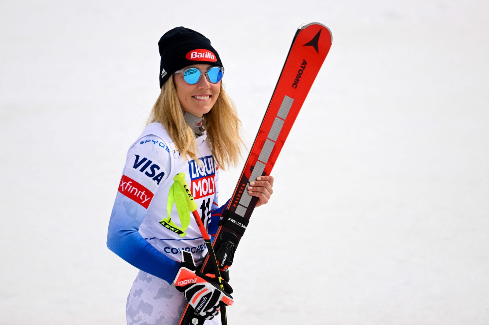 Mikaela Shiffrin after winning the Alpine Ski World Cup for women&#039;s Super G, Courchevel, France, March 16, 2022. (AFP Photo)