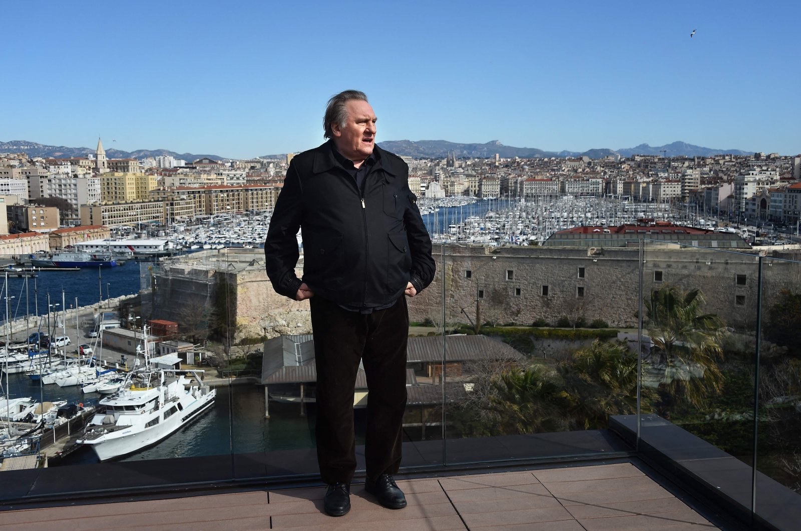 French actor Gerard Depardieu poses during a photoshoot for the second season of the French TV show "Marseille" broadcasted and co-produced by Netflix, Marseille, southern France, March 18, 2018. (AFP Photo)