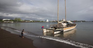 Traditional boat is located in Apia, Samoa, July 22, 2015. (AP Photo)