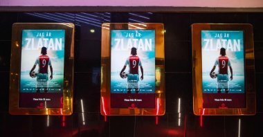 Film posters are seen prior to the gala premiere of the film "I Am Zlatan," Stockholm, Sweden, March 14, 2022. (AFP Photo)