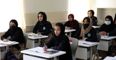 Female students attend a class at a Maarif school in Herat, Afghanistan, March 17, 2022. (AA PHOTO)