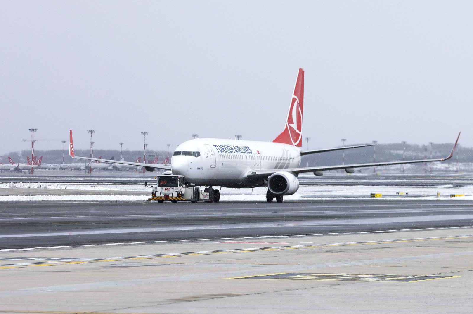 A THY plane on the runway at Istanbul Airport, in Istanbul, Turkey, March 12, 2022. (DHA Photo)