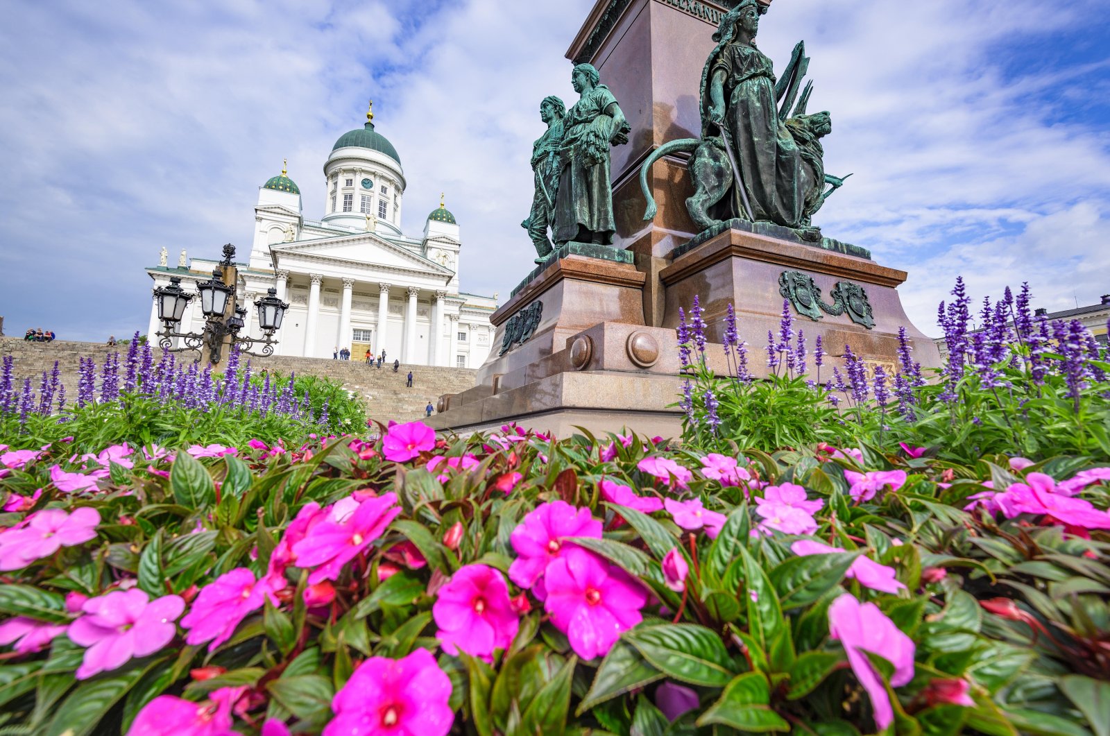 Flowers bloom in front of the historical Helsinki Cathedral, Helsinki, Finland. (Alamy Photo via Reuters)