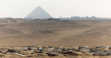 This picture shows the cemetary of the Saqqara village on March 19, 2022, near the site where five ancient Pharaonic tombs, were recently discovered at the Saqqara archaeological site, south of the Egyptian capital Cairo. (AFP Photo)