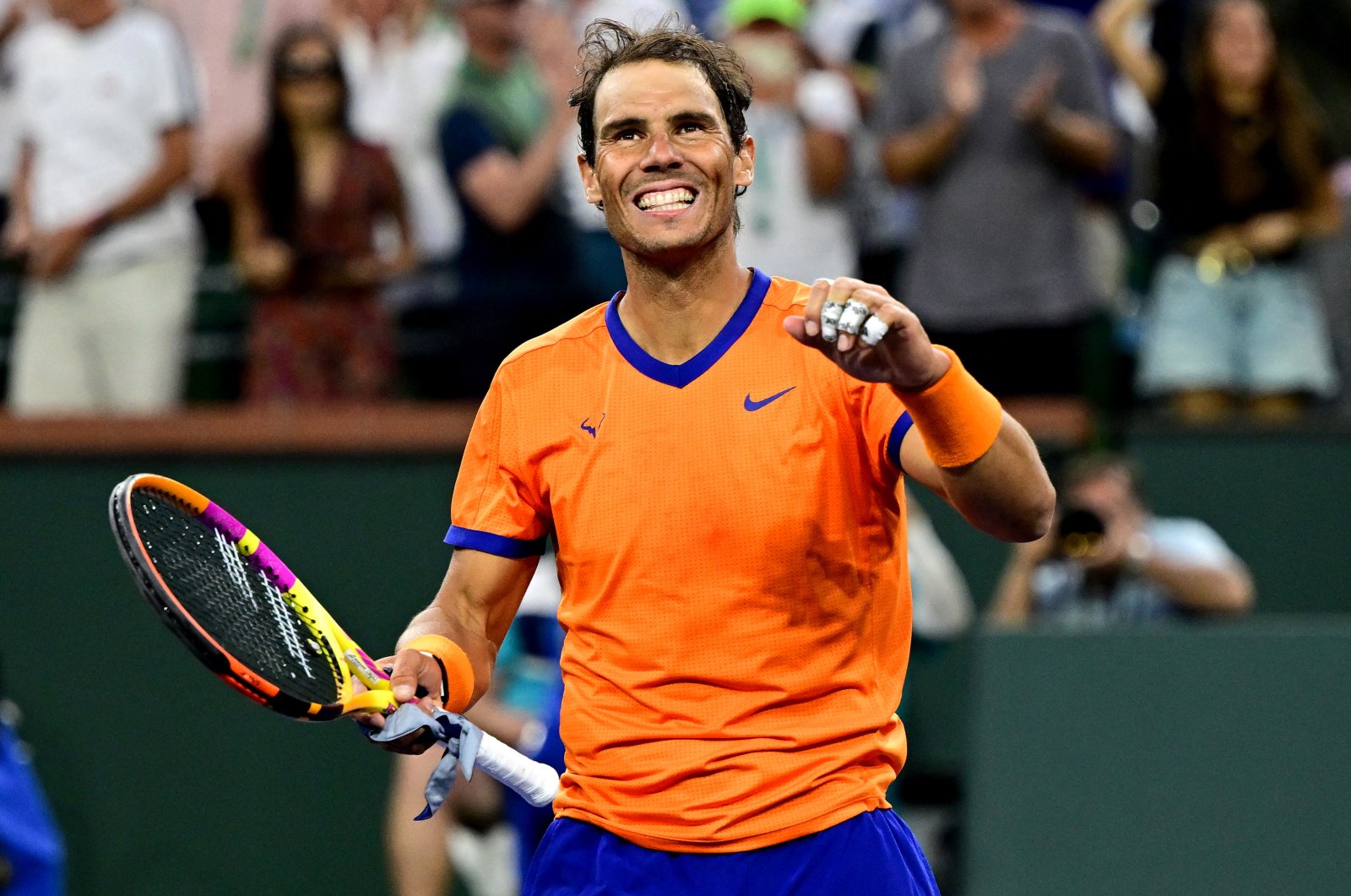 Rafael Nadal celebrates beating Carlos Alcaraz in the Indian Wells Open semifinal, Indian Wells, California, U.S., March 19, 2022. (Reuters Photo)