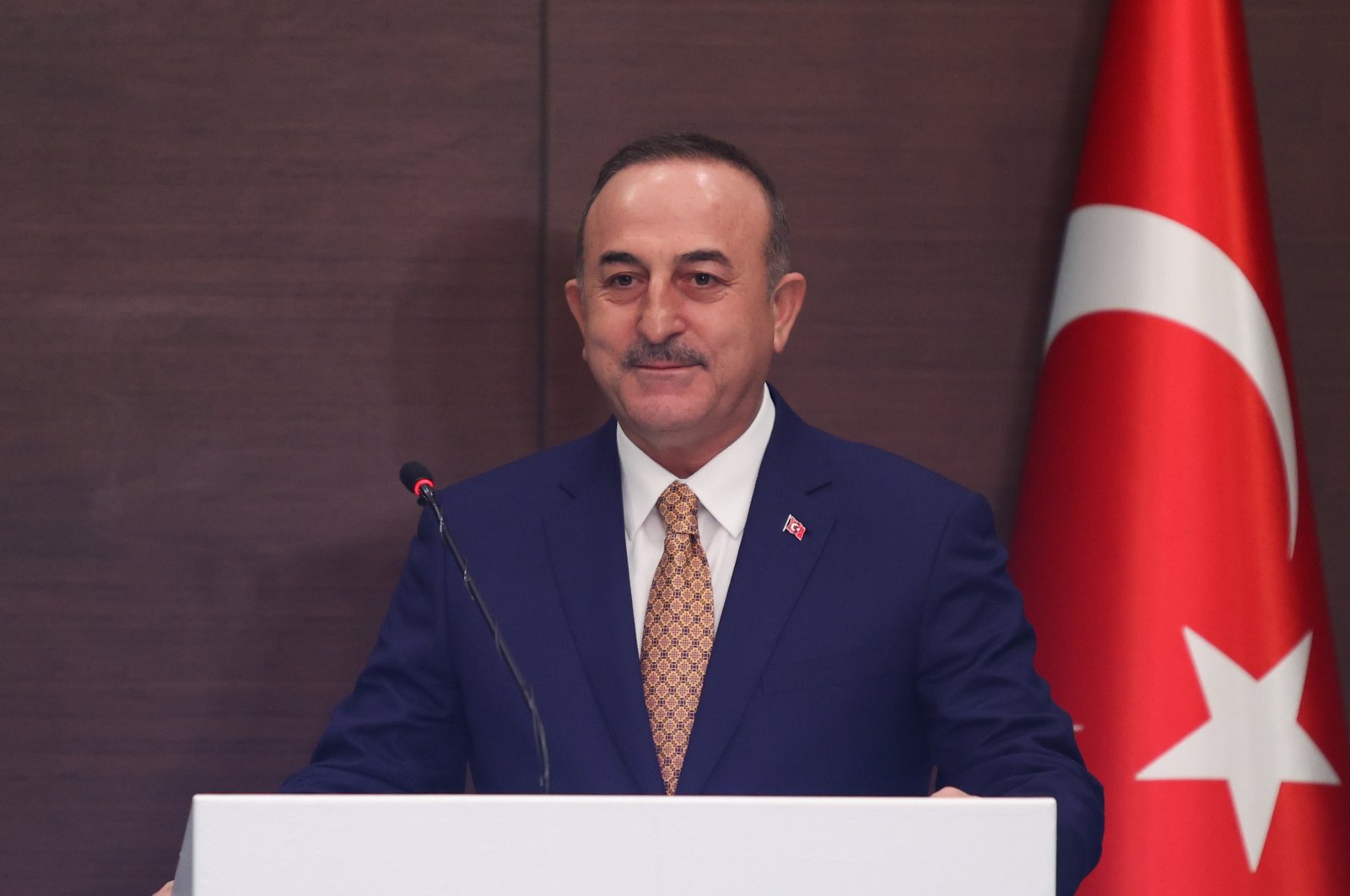 Foreign Minister Mevlüt Çavuşoğlu speaks at a joint news conference with Japanese counterpart Yoshimasa Hayashi in Antalya, Turkey, March 19, 2022. (AA Photo)