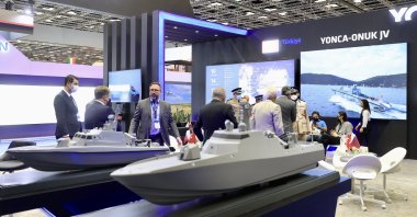 Visitors seen at the Yonca Onuk booth at DIMDEX 2022, Doha, Qatar, March 21, 2022. (AA Photo)