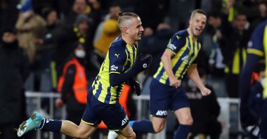 Fenerbahçe's Dimitris Pelkas celebrates a goal in a Süper Lig match against Konyaspor, Istanbul, Turkey, March 20, 2022. (DHA Photo)