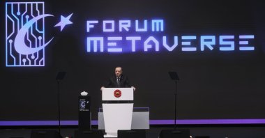 President Recep Tayyip Erdoğan speaks at the Forum Metaverse held in Ankara, Turkey, March 21, 2022. (AA Photo)