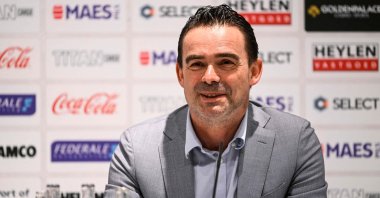 Royal Antwerp's new football director Marc Overmars at a press conference, Antwerp, Belgium, March 21, 2022. (AFP Photo)