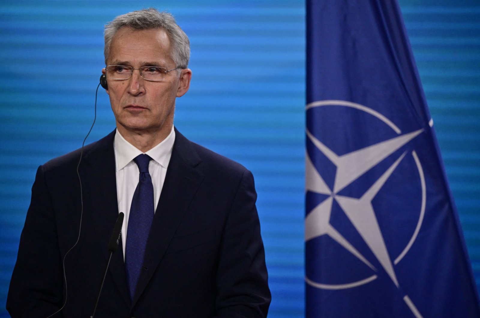 NATO Secretary-General Jens Stoltenberg addresses a joint press conference with German Foreign Minister Annalena Baerbock (not pictured), at the Foreign Ministry in Berlin, Germany, March 17, 2022. (Reuters File Photo)