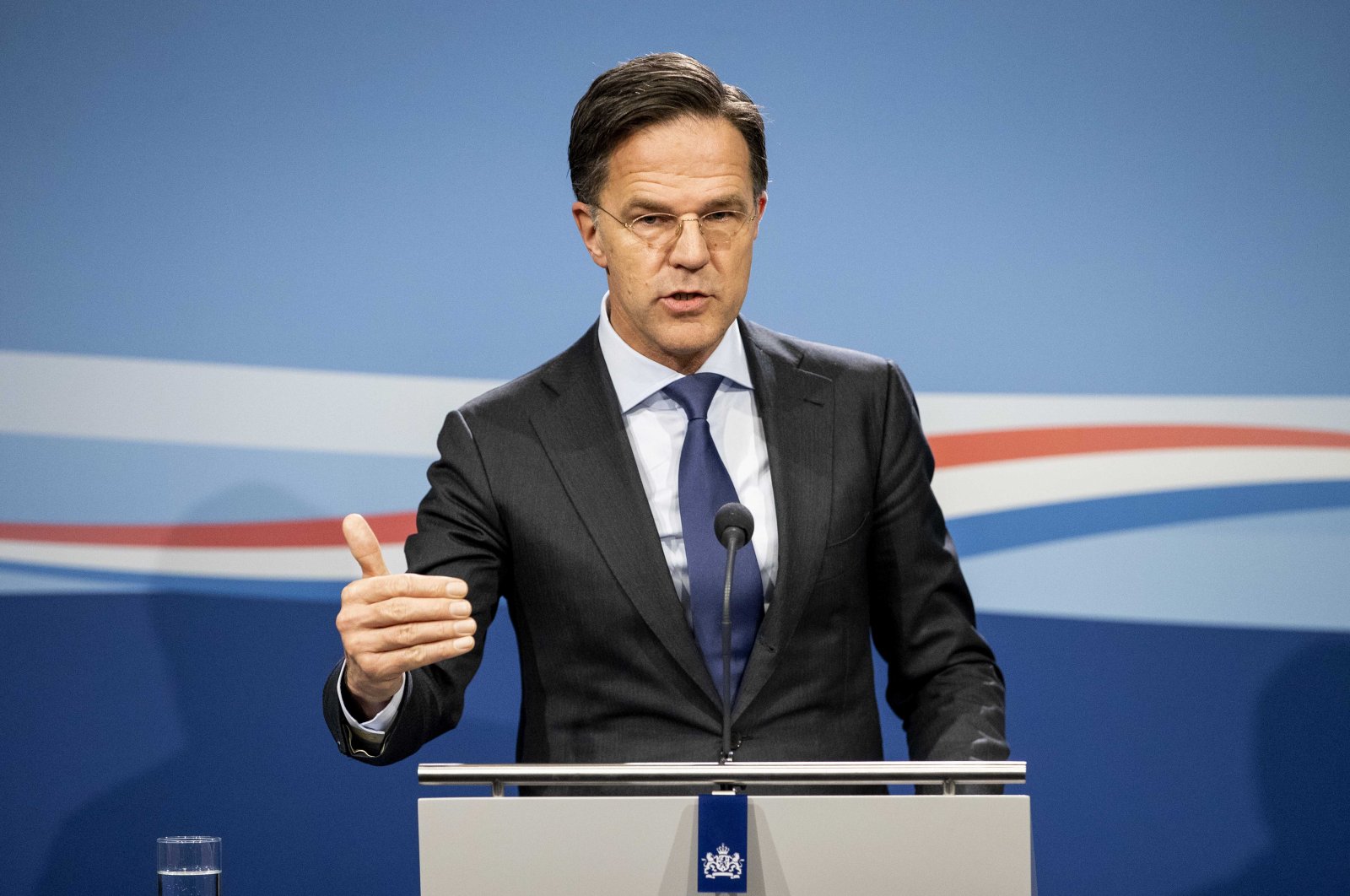 Dutch Prime Minister Mark Rutte speaks during the press conference after the weekly Council of Ministers in the Hague, the Netherlands, March 18, 2022. (EPA Photo)