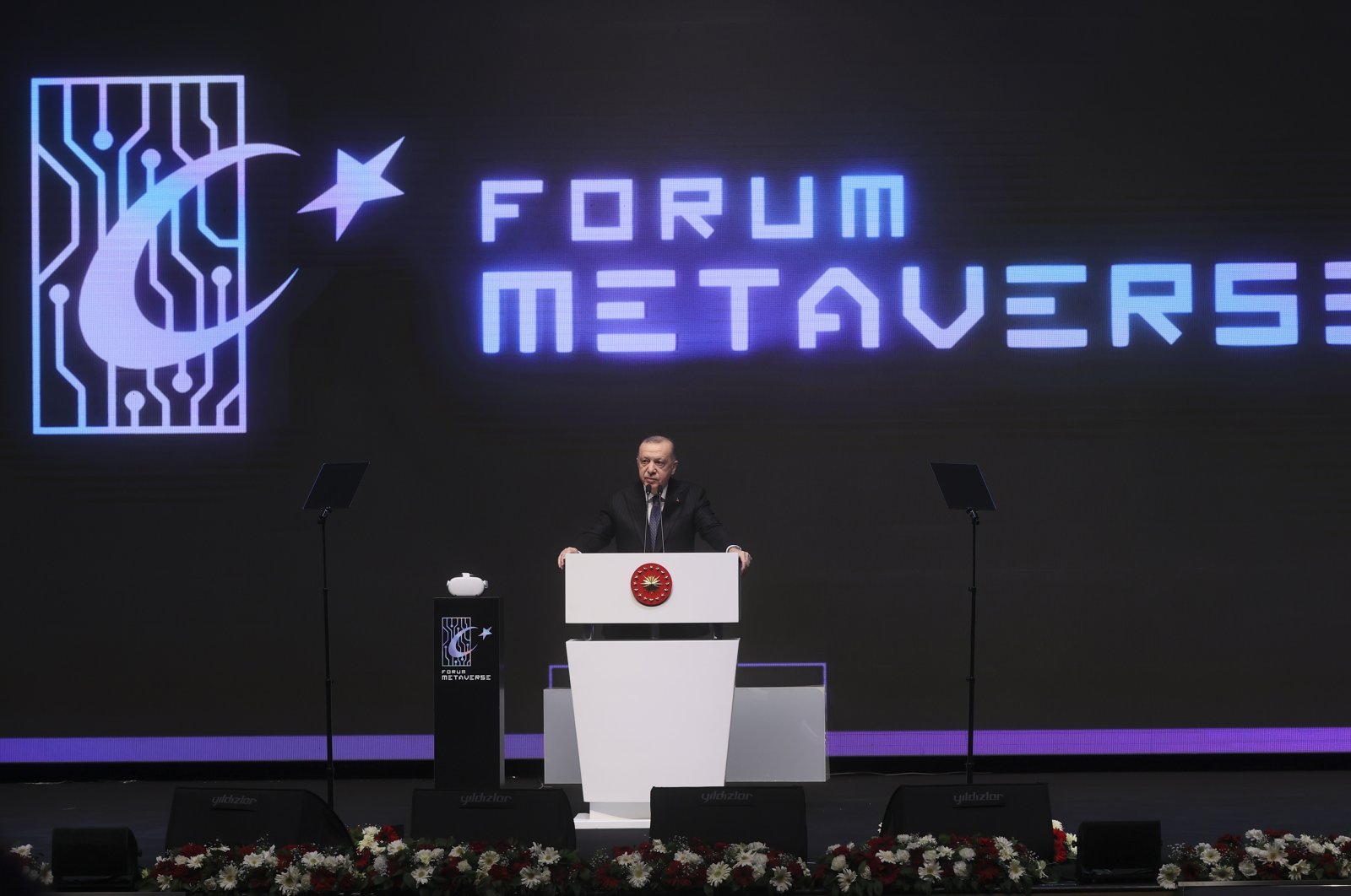 President Recep Tayyip Erdoğan speaks at the Forum Metaverse held in Ankara, Turkey, March 21, 2022. (AA Photo)