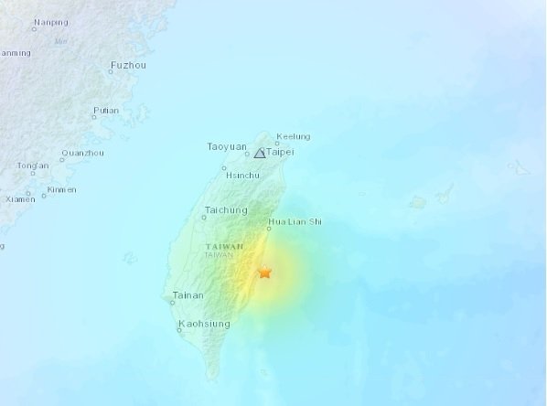 This screengrab taken from U.S. Geological Survey (USGS) website shows the epicenter of the earthquake that struck Taiwan, March 22, 2022. (Photo courtesy of USGS)