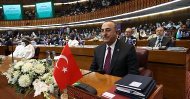 Foreign Minister Mevlüt Çavuşoğlu attends the 48th session of the Organisation of Islamic Cooperation (OIC) Foreign Ministers&#039; Conference in Islamabad, Pakistan, March 22, 2022. (AA Photo)