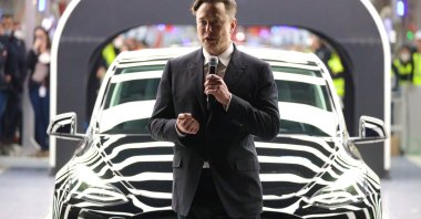 Tesla CEO Elon Musk speaks during the opening ceremony of the Tesla "Gigafactory" in Gruenheide near Berlin, Germany, March 22, 2022.  (Photo via EPA)
