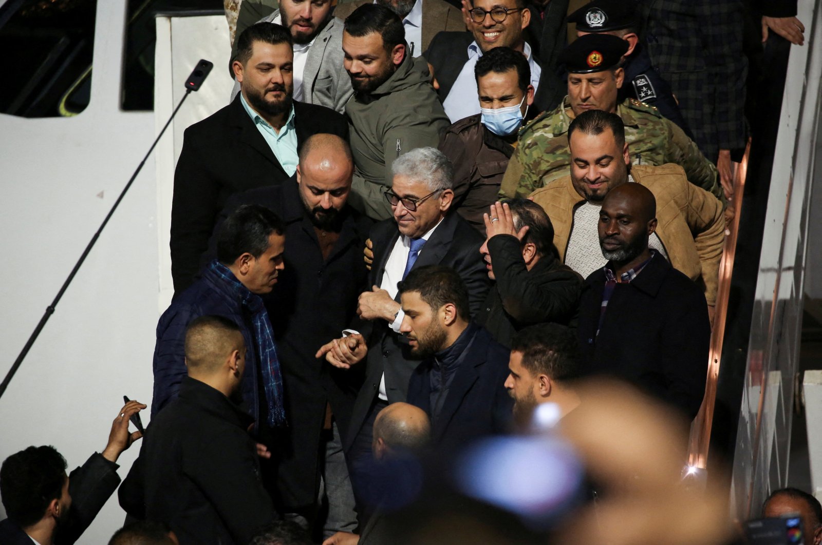 Fathi Bashagha, designated as prime minister by the parliament, arrives at Mitiga International Airport, in Tripoli, Libya, Feb. 10, 2022. (Reuters Photo)