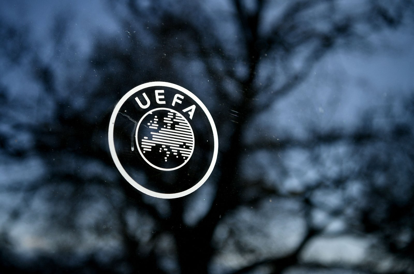 The UEFA logo is seen at its headquarters in Nyon, Switzerland, April 18, 2021. (AFP Photo)