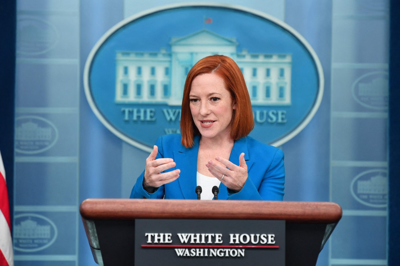 White House press secretary Jen Psaki speaks during a briefing in the James S. Brady Press Briefing Room of the White House in Washington DC, U.S., March 21, 2022. (AFP Photo)