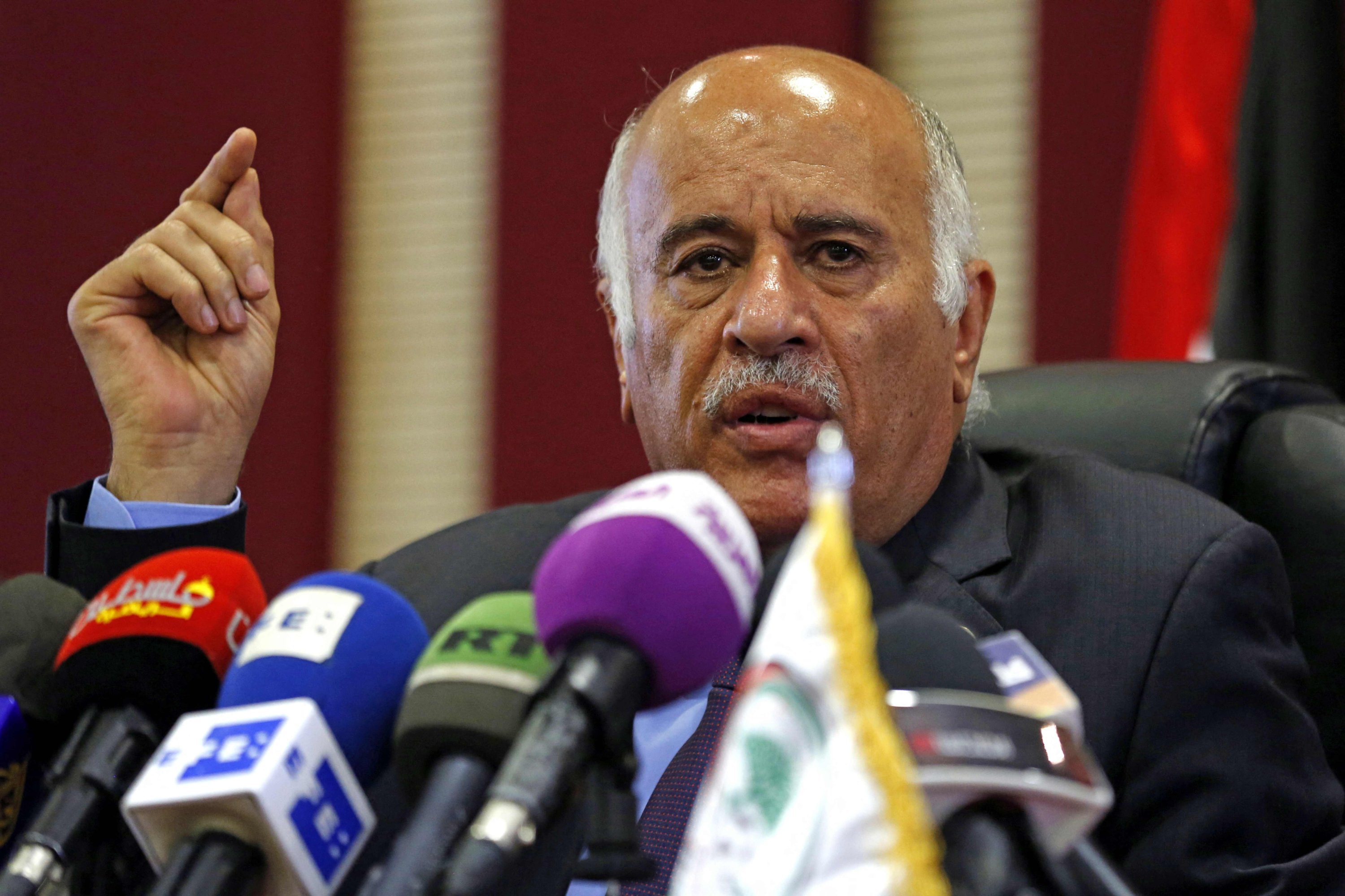 Palestinian Football Association head Jibril Rajoub speaks during a press conference in Ramallah, Palestine, June 6, 2018. (AFP Photo)