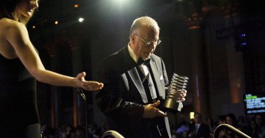 Stephen Wilhite accepts his Webby lifetime achievement award on May 2013 in New York.     (Webby Awards via AP)
