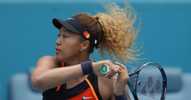 Naomi Osaka in action during a Miami Open singles match against Angelique Kerber at the Hard Rock Stadium, in Miami Gardens, U.S., March 24, 2022. (Reuters Photo)