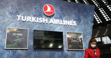 The Turkish Airlines booth at the 43rd Belgrade International Tourism Fair in Belgrade, Serbia, March 24, 2022. (AA Photo)