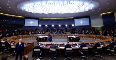 A general view at the start of a round table meeting during a NATO summit to discuss Russia&#039;s invasion of Ukraine, at the alliance&#039;s headquarters in Brussels, Belgium, March 24, 2022. (Reuters Photo)