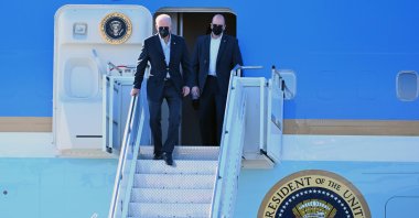 U.S. President Joe Biden arrives at the airport in Jasionka, near Rzeszow, southern Poland, March 25, 2022. (EPA Photo)