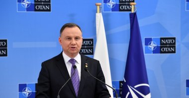 Polish President Andrzej Duda gives a press conference at the end of an extraordinary NATO Summit at the Alliance headquarters in Brussels, Belgium, March 24, 2022. (EPA Photo)