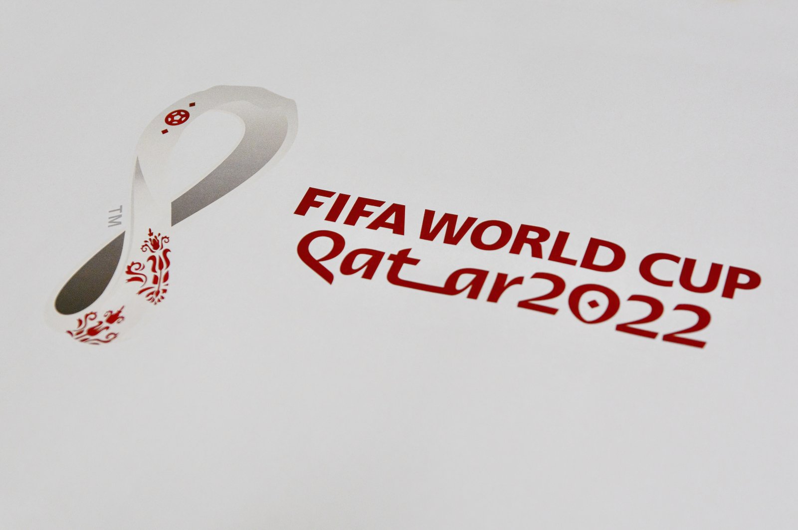 Official logo World Cup 2022 in Qatar printed on a banner at the Olympic stadium in Kyiv, Ukraine, Nov. 9, 2021. (Reuters Photo)