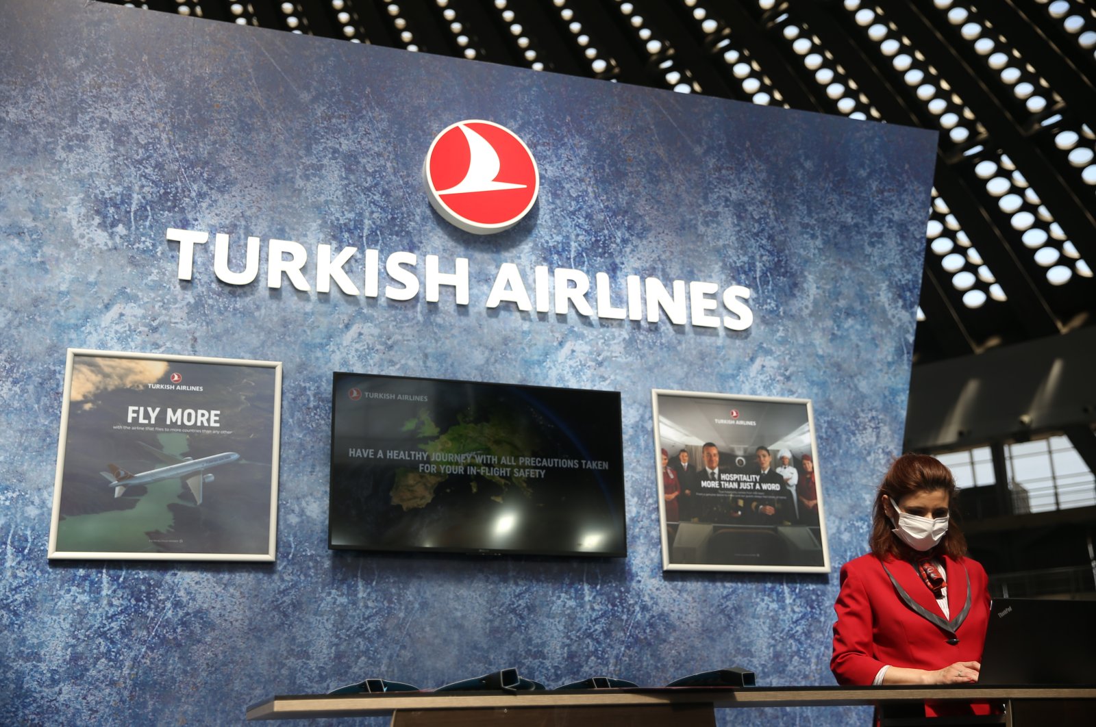 The Turkish Airlines booth at the 43rd Belgrade International Tourism Fair in Belgrade, Serbia, March 24, 2022. (AA Photo)