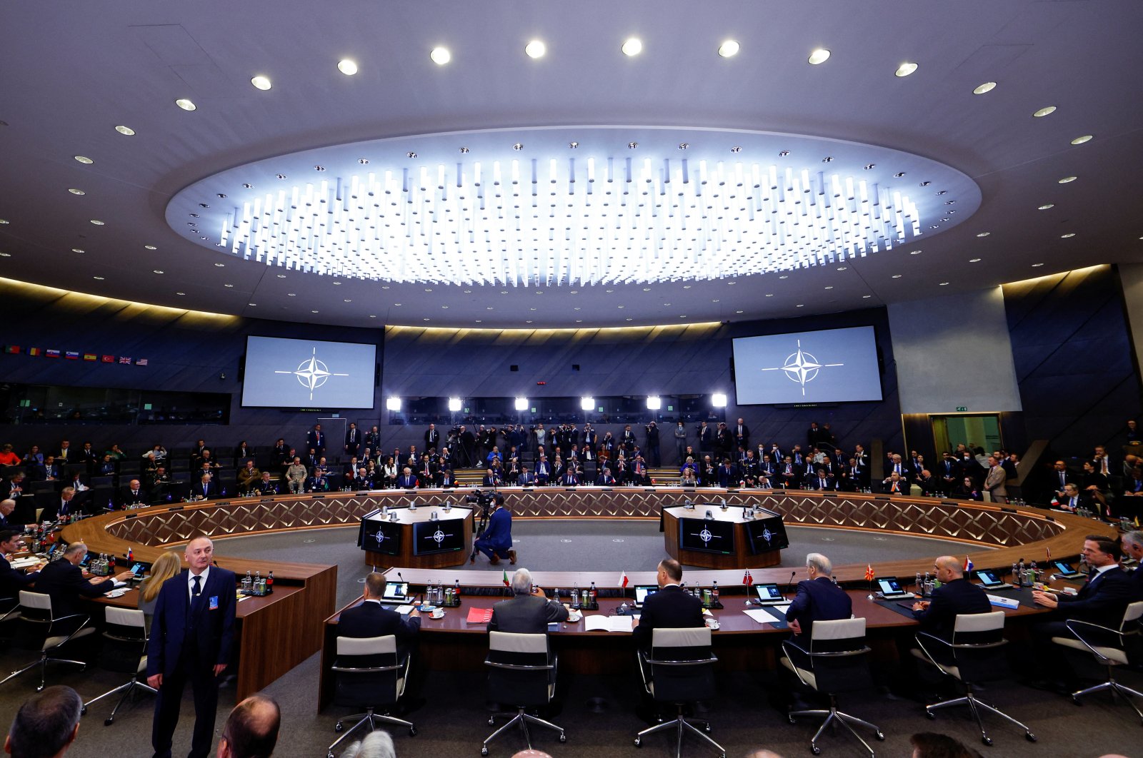 A general view at the start of a round table meeting during a NATO summit to discuss Russia&#039;s invasion of Ukraine, at the alliance&#039;s headquarters in Brussels, Belgium, March 24, 2022. (Reuters Photo)
