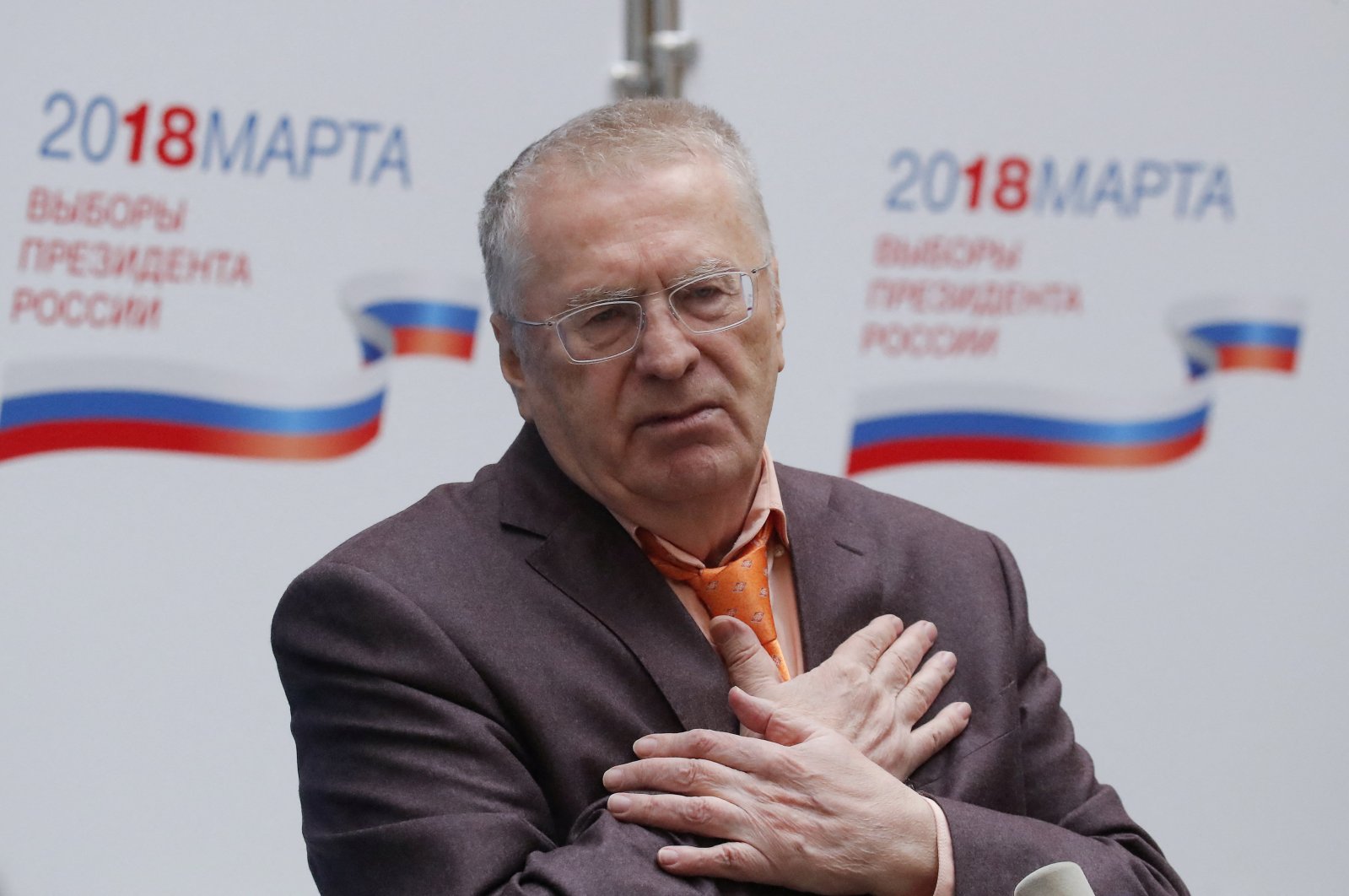 Vladimir Zhirinovsky, leader of the Liberal Democratic Party of Russia (LDPR) and candidate in the upcoming presidential election, addresses the media as he visits the headquarters of the Russian Central Election Commission in Moscow, Russia March 5, 2018. (Reuters Photo)