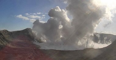 Philippine Volcanology and Seismology (Philvolcs) shows the Taal volcano, which sits in a picturesque lake in Batangas province after an eruption sent ash and steam hundreds of meters into the sky, Manila, Philippines, March 26, 2022. (AFP Photo)