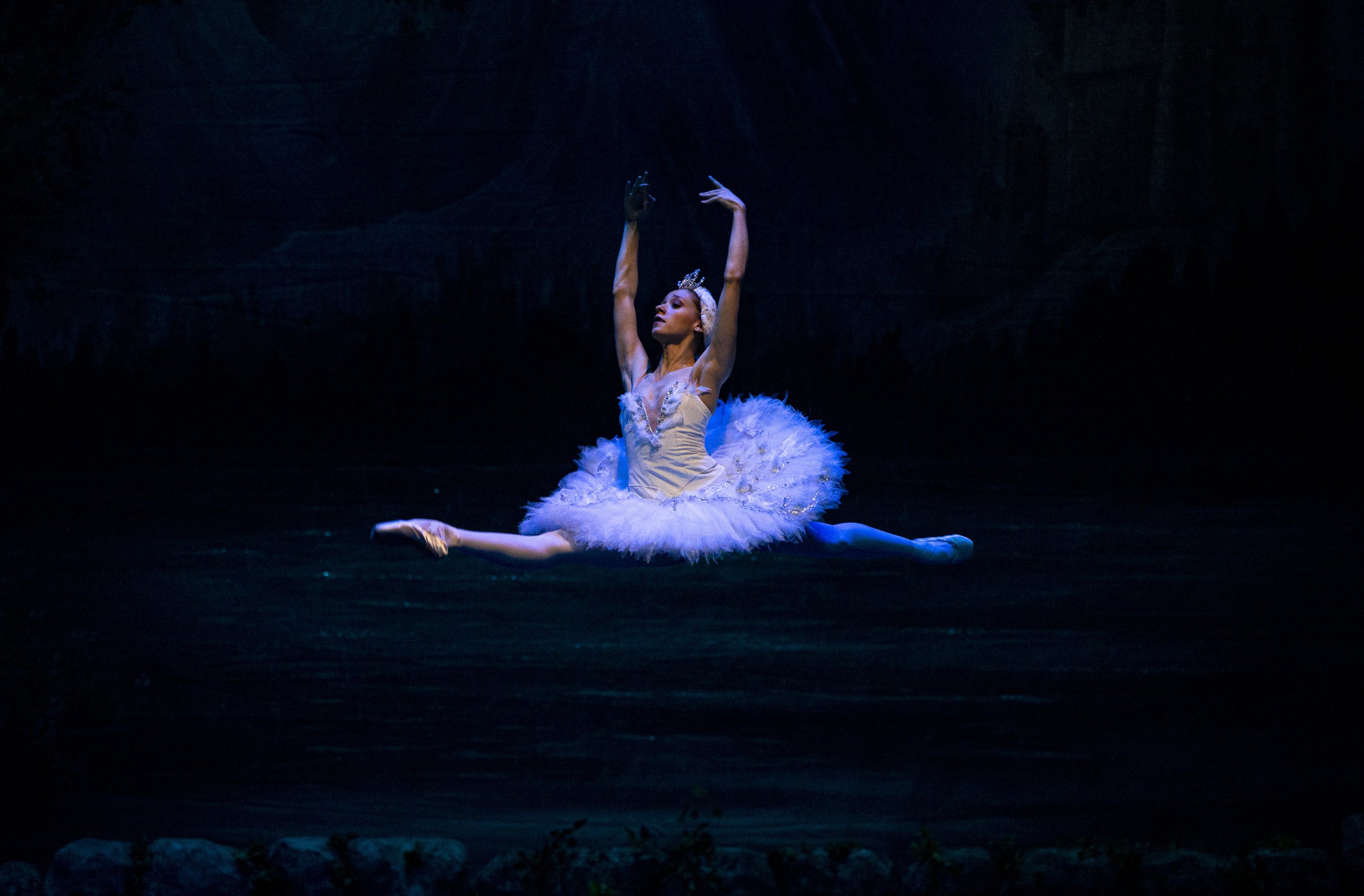 An ADOB ballerina performs “Swan Lake