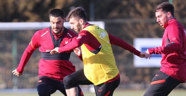 Turkey national team footballers train before their match against Italy, Konya, Turkey, March 27, 2022. 