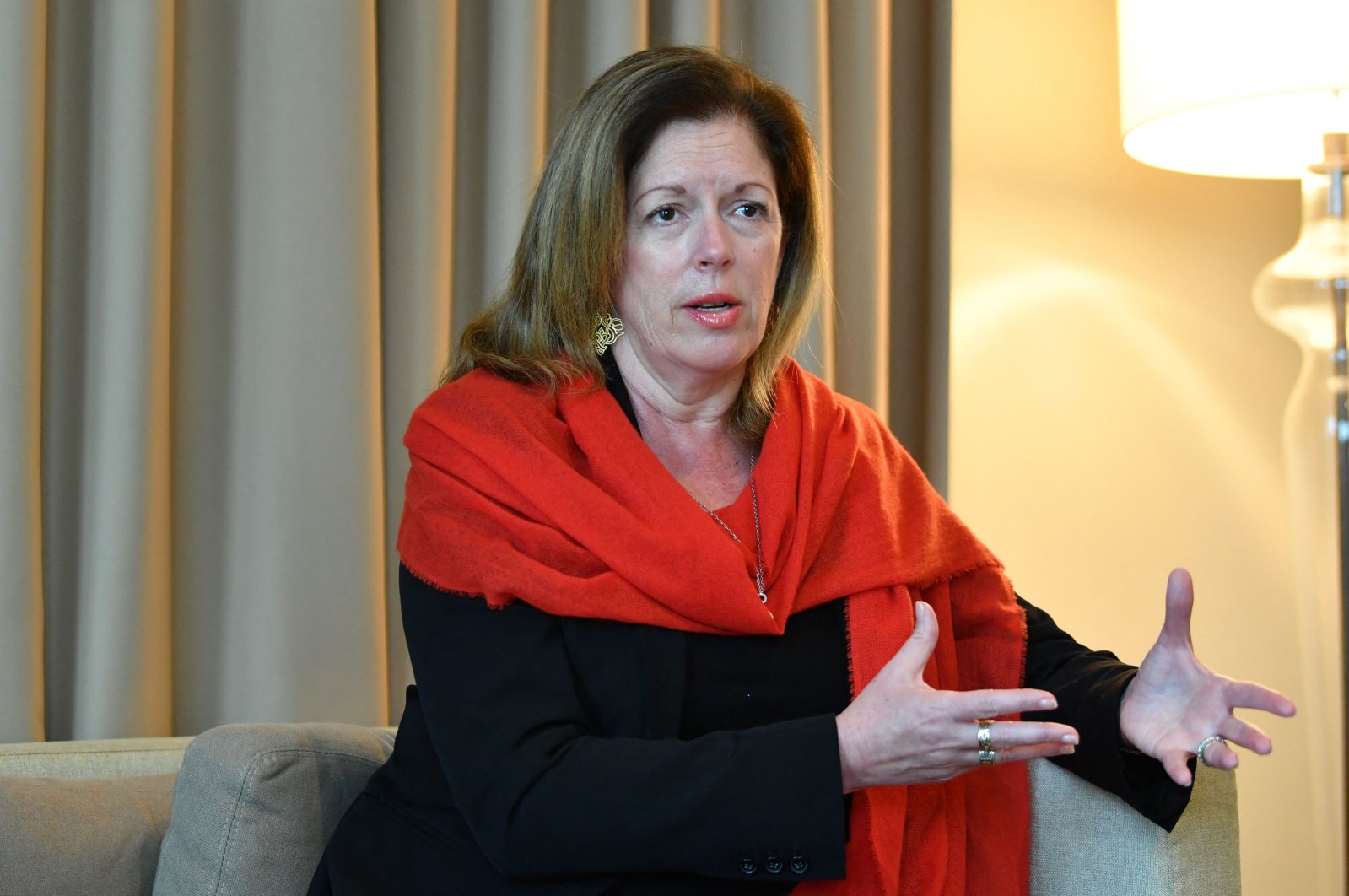 Deputy Special Representative of the U.N. Secretary-General for Political Affairs in Libya Stephanie Williams speaks during an interview with AFP at a hotel in the Tunisian capital Tunis, March 26, 2022. (AFP Photo)