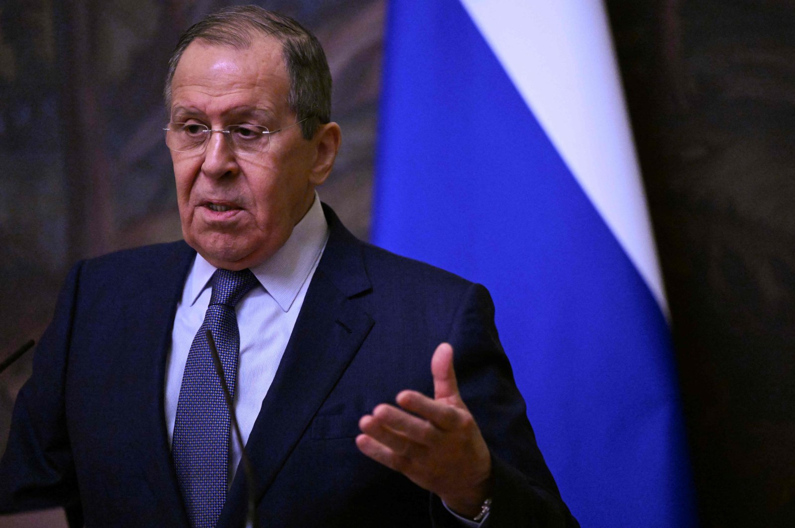 Russian Foreign Minister Sergey Lavrov attends a joint press conference with the president of the International Committee of the Red Cross (ICRC) (not pictured) following their talks in Moscow, Russia, March 24, 2022. (AFP File Photo)