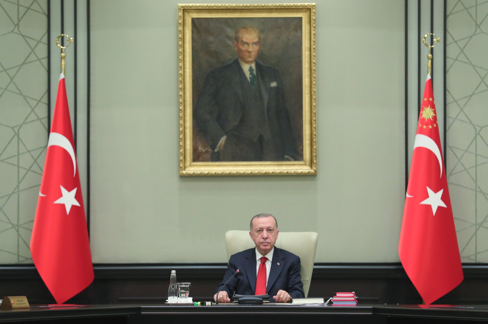President Recep Tayyip Erdoğan is seen before a Cabinet meeting at Ankara&#039;s Presidential Complex, March 28, 2022 (AA Photo)