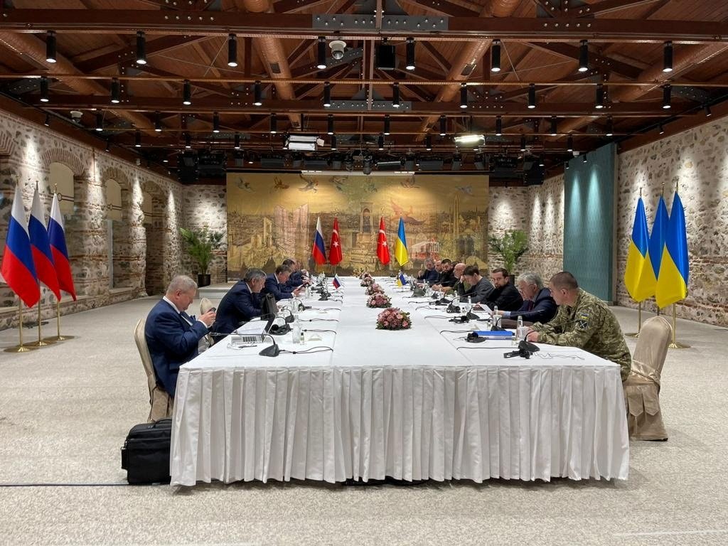 Members of the Ukrainian delegation attend the talks with Russian negotiators, as Russia&#039;s attack on Ukraine continues, in Istanbul, Turkey, March 29, 2022. (REUTERS)