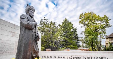A statue of Gül Baba in the Gül Baba Tomb in Budapest, Hungary.